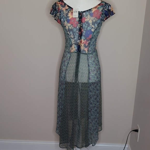 Abercrombie And Fitch Mixed Floral Panel Midi Dress in Teal and Navy - Picture 7 of 9